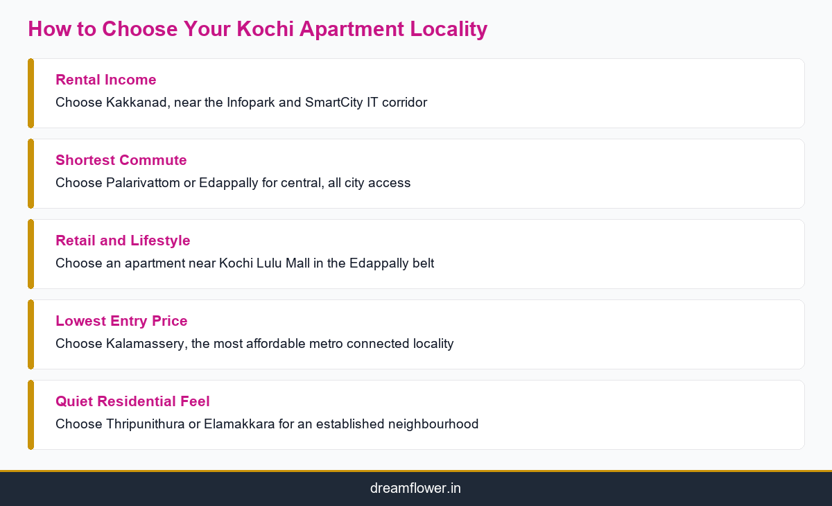 Infographic showing which Kochi locality to choose based on buyer priority