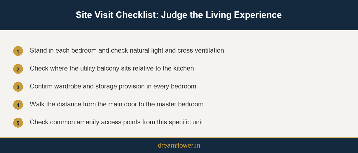 Site visit checklist for judging the living experience of 2 BHK and 3 BHK apartments